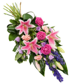 Lösbunden bukett med rosa och lila toner